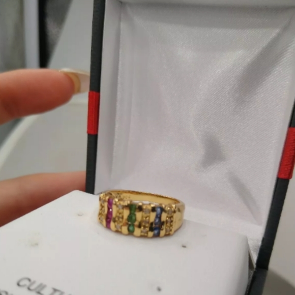 18K YELLOW GOLD NATURAL DIAMOND EMERALD RING S 5.5 - Picture 7 of 8